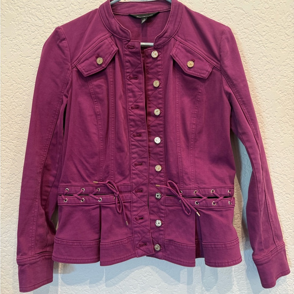 White House Black Market Purple Utility Jacket Peplum Silhouette